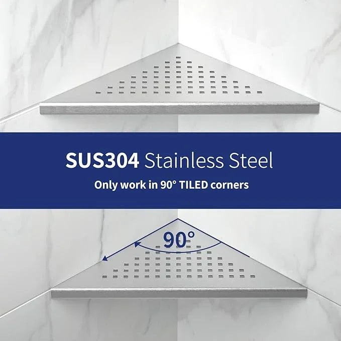 8'' Corner Shower Shelf 2 Pack, 304 Stainless Steel Grout in Shelves for Tiled Wall, Recessed Bathroom Shelf Rack, No Drilling Needed (8'', Silver) - ModernBath