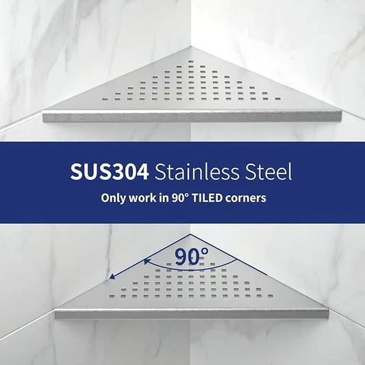 8'' Corner Shower Shelf 2 Pack, 304 Stainless Steel Grout in Shelves for Tiled Wall, Recessed Bathroom Shelf Rack, No Drilling Needed (8'', Silver) - ModernBath