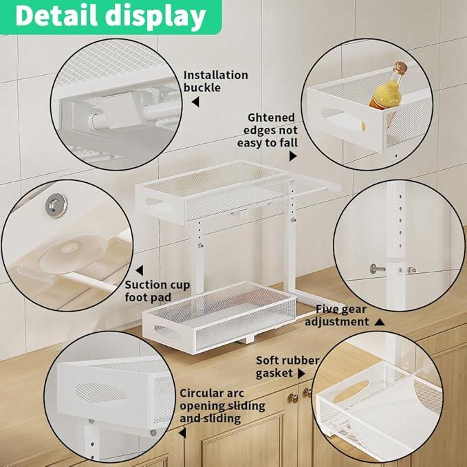 Under Sink Organizer, 2-Tier Pull Out Cabinet Organizer with Adjustable Height, Use in Kitchen Bathroom Cabinet and Countertop Storage, White, 2-Pack - ModernBath
