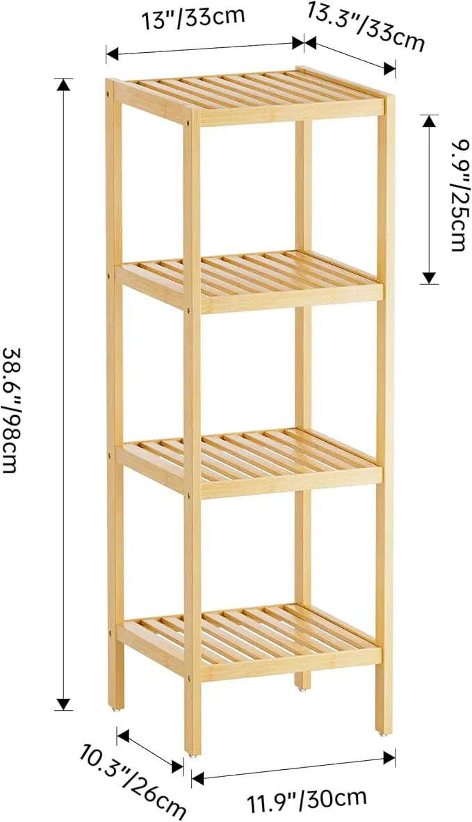 SMIBUY Bathroom Storage Shelf, 4-Tier Bamboo Rack Organizer, Multifunctional Shelving Unit for Living Room Bedroom Kitchen (Natural) - ModernBath