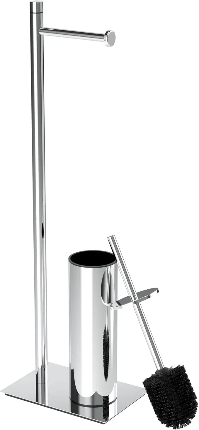 RUACQ Toilet Paper Holder Stand with Toilet Brush and Holder Set, 304 Stainless Steel Bathroom Toilet Tissue Paper Roll Holder Free Standing, Weighted Base, Heavy Duty (Chrome) - ModernBath