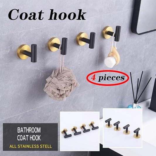 GERZWY Stainless Steel Towel Hook Robe Hook Coat Hook Heavy Duty Wall Mounted Luxury Hooks for Bathroom Hotel 4 Pack (Black & Gold) AG1307B-BD
