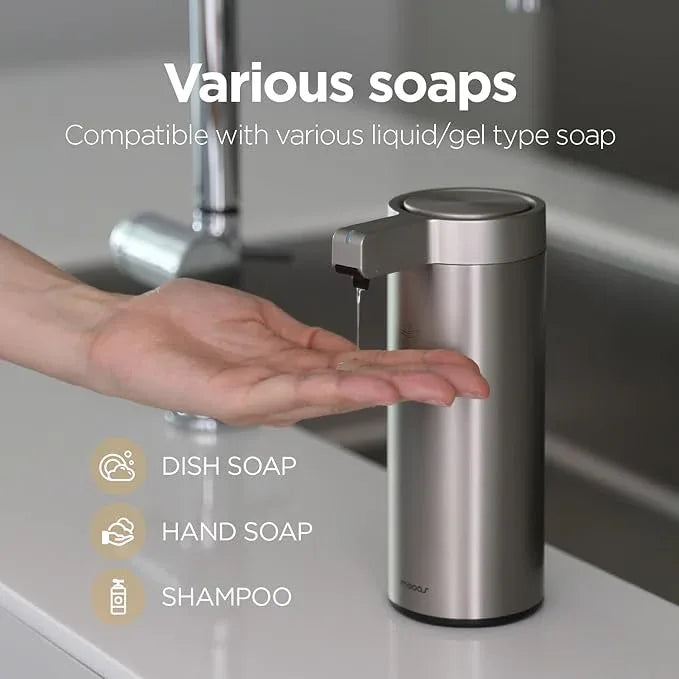 mooas Automatic Liquid Soap Dispenser Stainless Steel Touchless Hands Free Soap Dispenser 2 Levels Adjustable Waterproof Motion Sensor Electric Dish Soap Dispenser for Kitchen Bathroom (Rechargeable) - ModernBath