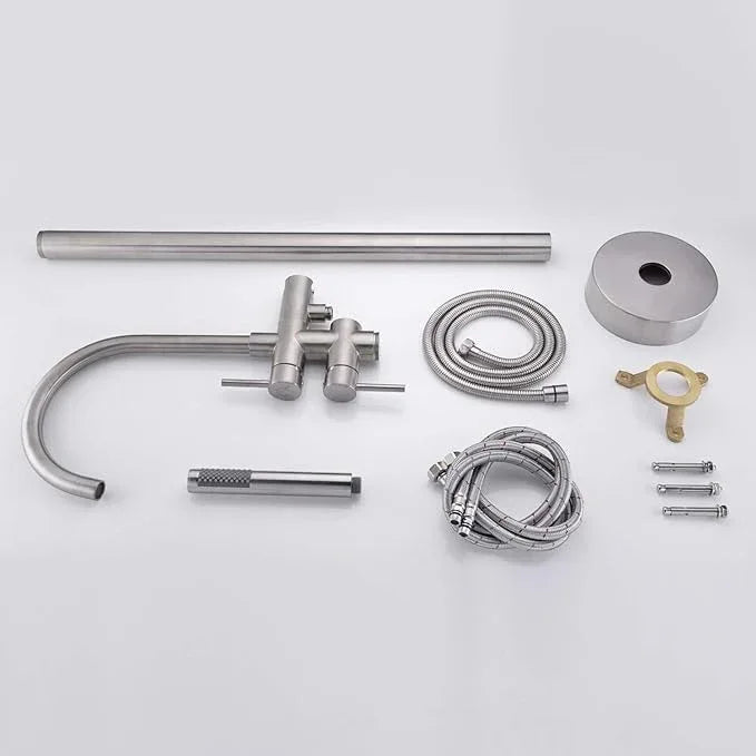 Freestanding Tub Filler Bathtub Faucet Brushed Nickel Floor Mounted Faucets with Handheld Shower - ModernBath