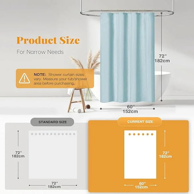 BTTN Stall Fabric Shower Curtain, 60 Inch Linen Textured Heavy Duty Small Cloth Shower Curtain Set with 10 Plastic Hooks, Narrow Simple Modern Weighted Shower Curtains for Bathroom - 60 x 72, Fog Blue - ModernBath