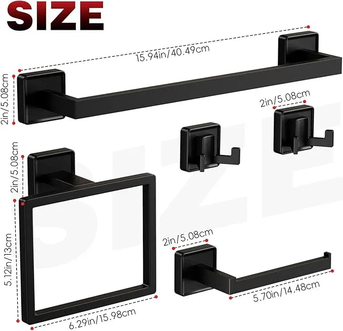 SHUNLI 5-Pieces Matte Black Bathroom Hardware Accessories Set, SUS304 Stainless Steel Towel Bar, Toilet Paper Holder, Bathroom Towel Holder with Wall Mounted - ModernBath