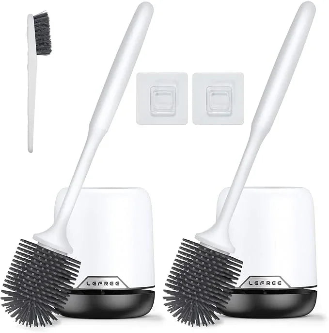 Lefree 2 Pack Silicone Toilet Brush,Rubber Toilet Bowl Brush and Holder Set with Ventilated Holder, Toilet Cleaner Brush for Bathroom,Floor Standing & Wall Mounted Toilet Scrubber Without Drilling - ModernBath