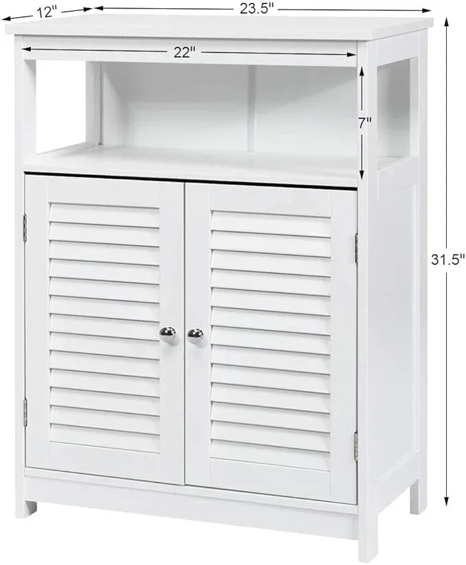 Tangkula Bathroom Floor Cabinet, Wooden Freestanding Storage Cabinet with Double Shutter Door & Adjustable Shelf, Storage Cabinet for Bathroom Living Room (White) - ModernBath