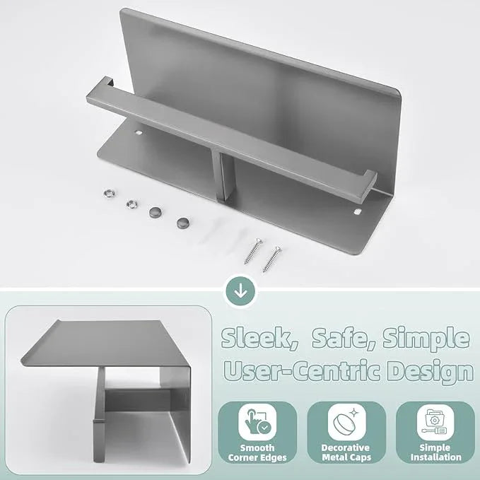 APLusee Gunmetal Gray Double Toilet Paper Holder with Shelf, 304 Stainless Steel Bathroom Tissue Roll Holder, Wall Mounted Paper Dispenser for Bathroom Kitchen, Fits Mega Rolls - ModernBath