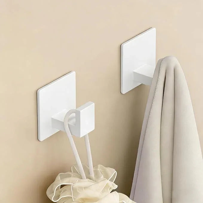 VAEHOLD Wall Towel Hooks, Heavy Duty Sticky Holder Waterproof Towel Hooks for Hanging Coat, Clothes, Closet Hook Wall Mount for Kitchen (White, 2 Pack) - ModernBath
