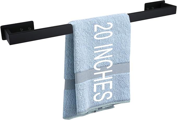 LANC Matte Black Bath Towel Rack 20-Inche Self-Adhesive Bathroom Towel Bar for Wall Mounted and No Drilling Towel Rod, Sticky on Kitchen Bathroom Towel Holder 304 Stainless Steel, A8310MB-L5 - ModernBath