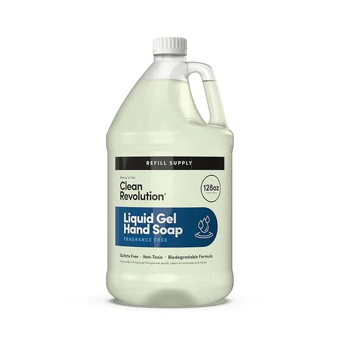 Clean Revolution Liquid Gel Hand Soap, Silky Rich Liquid, Quick Lather, Fast Rinsing, (Fragrance Free) 128 Fl Oz - ModernBath