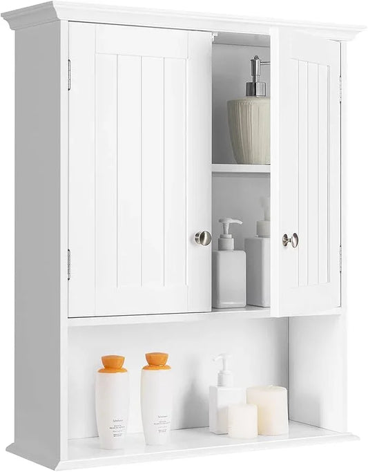Tangkula Bathroom Wall Cabinet, Wooden Hanging Storage with Doors & Shelves, Multipurpose Wall Mounted Bathroom Medicine Cabinet for Kitchen Living Room - ModernBath