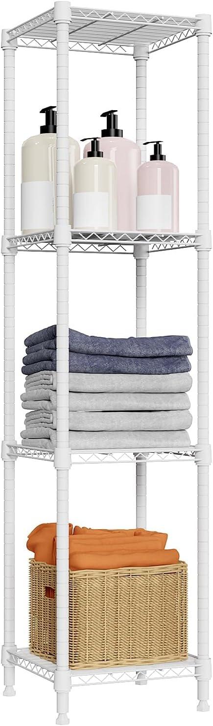 480 lbs Storage Shelves 4 Tier Shelving Units for Storage, Wire Shelving Unit for Closet, Adjustable Shelves for Bathroom Steel Organizer Wire Rack, White 11.8" D x 11.8" W x 47.3" H - ModernBath