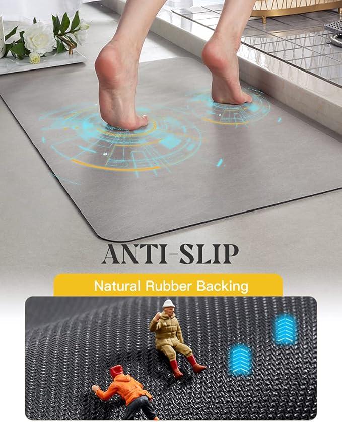 MontVoo -Bath Mat-Rubber Backing Non SlipThin Bathroom Rugs Fit Under Door- Quick Dry Absorbent Faux Suede Surface Grey Bathroom Floor Mats-Shower Rug for in Front of Bathtub Shower Gray 16x24 - ModernBath