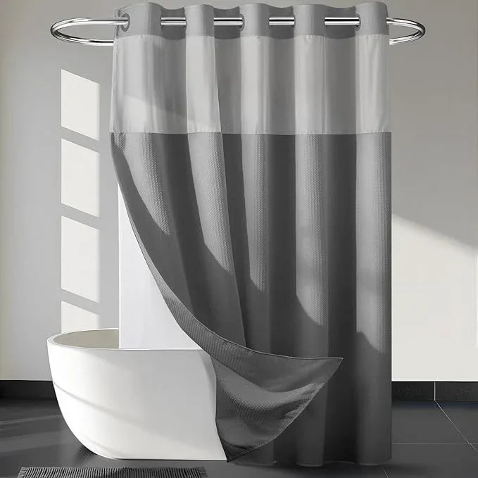 River Dream Heavyweight No Hooks Required Dotted Waffle Weave Shower Curtain with Snap in Liner - 71W x 80H,Hotel Grade,Spa Like Bath Curtain,Gray - ModernBath