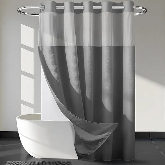 River Dream Heavyweight No Hooks Required Dotted Waffle Weave Shower Curtain with Snap in Liner - 71W x 80H,Hotel Grade,Spa Like Bath Curtain,Gray - ModernBath