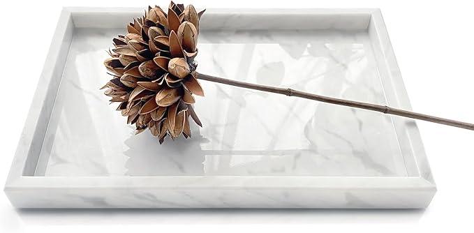 Yew & Tulip Natural Carrara White Marble Vanity Tray, Natural White Marble Serving Tray for Bathroom, Kitchen, Vanity, Home Decor, Wedding etc. (12" x 8" x 1.2") - ModernBath
