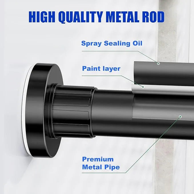 Ausemku Shower Curtain Rod 32-94 Inch Adjustable - 1 Inch Diameter Heavy Duty No drill Spring Tension Shower Rod, Non-Slip Rustproof Telescopic Rod for Bathroom, Black - ModernBath