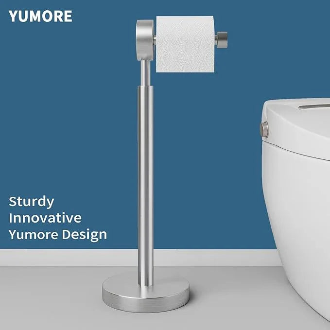 YUMORE Toilet Paper Holder Stand, Modern Style Freestanding Bathroom Tissue Roll Stand with Sturdy Base for Bathroom & Living Room (Brushed Nickel, 1 Roll) - ModernBath