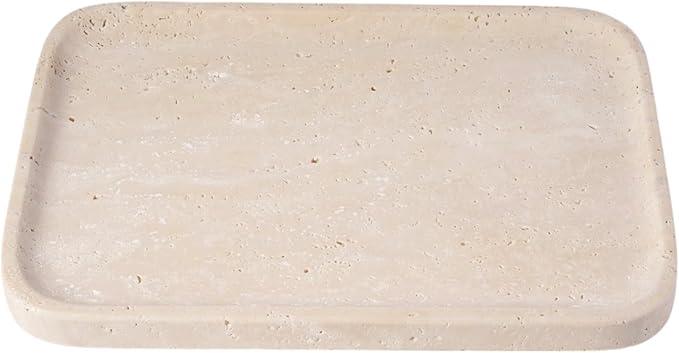 Travertine Vanity Tray, Stone Bathroom Tray for Countertop, 14'' Marble Decorative Dresser Trays, Large Serving Trays for Kitchen Counter, Storage for Kitchen Sink, Perfume, Jewelry Holder - ModernBath