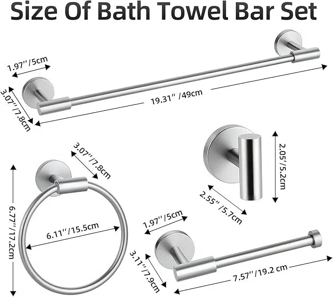 Brushed Nickel Bathroom Hardware Accessories Set, Bathroom Towel Holder Set 5 Pieces, SUS304 Stainless Steel Towel Bar Set Wall Mounted-19 Inch Towel Bar, Paper Towel Holder, Towel Hooks, Towel Ring - ModernBath