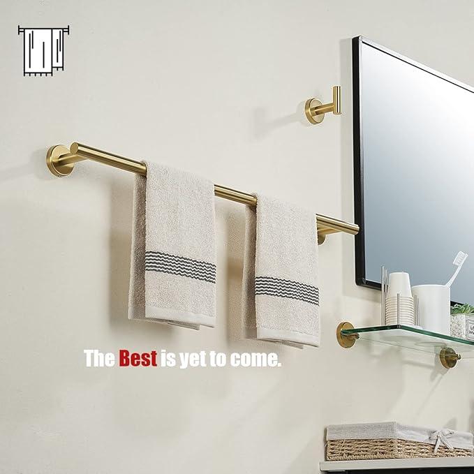 JQK Bath Towel Bar, 27 Inch Brushed Light Gold Towel Rack Bathroom, 304 Stainless Steel Thicken 0.8mm Towel Holder Wall Mount, Useable Length 24 Inch, TB110L24-BG - ModernBath