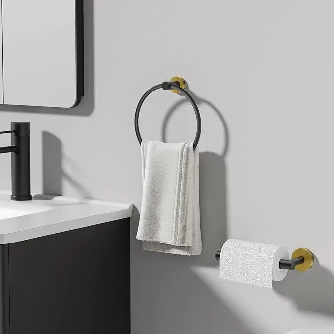 Toilet Paper Holder and Towel Ring Set 2PCS Wall Mount, Black and Gold Bathroom Hardware Set, Stainless Steel Hand Towel Holder Toilet Paper Roll Holder Set, Bathroom Accessories for Bathroom Kitchen - ModernBath