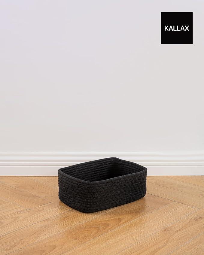 Small Woven Basket, 12 x 8 x 4.5 Inches, Storage Basket for Organizing, Cute Small Rope Shelf Closet Cube Storage Bins Baskets for Shelves, Dog Toy Gift Baskets Empty, 3 Packs, Black - ModernBath