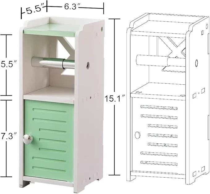 AOJEZOR Toilet Paper Holder Stand: Freestanding PVC Cabinet Storage for Small Bathroom Spaces for Homes and Renters-Mint Green - ModernBath