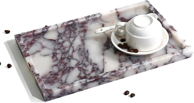 Real Luxurious Natural Marble Vanity Tray Genuine Marble Storage Tray for Home Decor Stone Tray for Bathroom/Kitchen/Vanity/Dresser Non-Resin/Non-Ceramic/Viola Oval Set - ModernBath