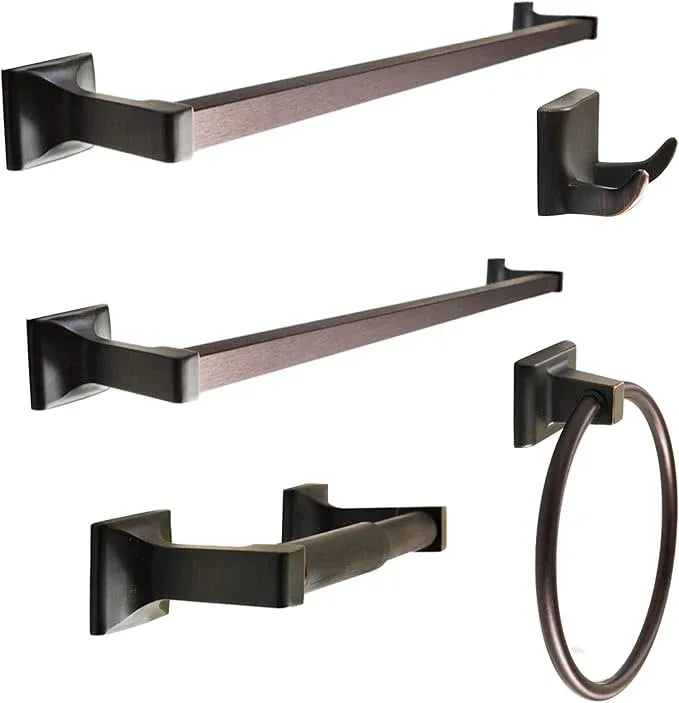 SENTO Cellar Classic Bathroom Accessories Set, Heavy Duty Metal Bath Hardware Set Wall Mounted, Includes Robe Hook, Toilet Paper Holder, Towel Ring, 18” & 24” Towel Bar (5-Piece, Oil-Rubbed Bronze) - ModernBath