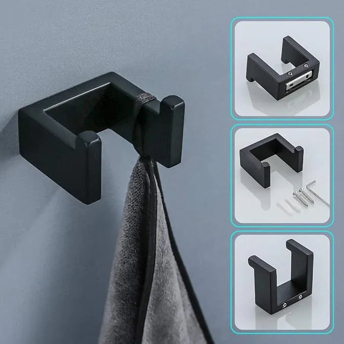 TNOMS 4 Pieces Bathroom Hardware Accessories Set Black Towel Bar Towel Holder Robe Hook Toilet Paper Holder Stainless Steel,Q8-P4BK - ModernBath