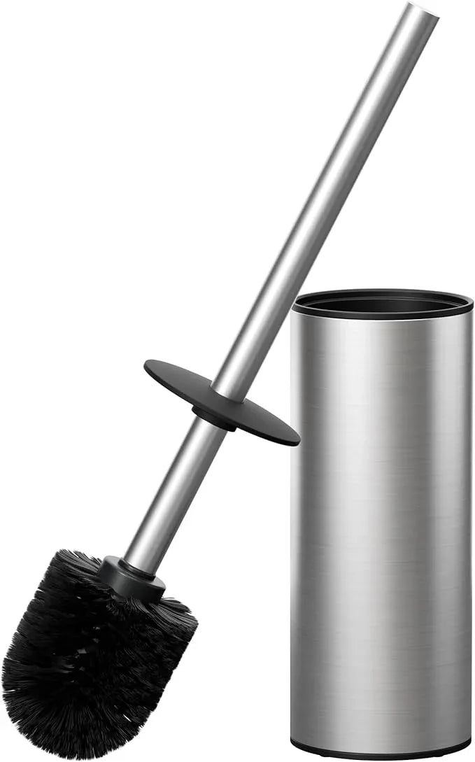 FORIOUS Toilet Brush and Holder Set Brushed Nickel, Heavy Duty 304 Stainless Steel Base and Long Handle Toilet Bowl Cleaners Brush, for Bathroom Storage and Organization, 2 Brush Head - ModernBath