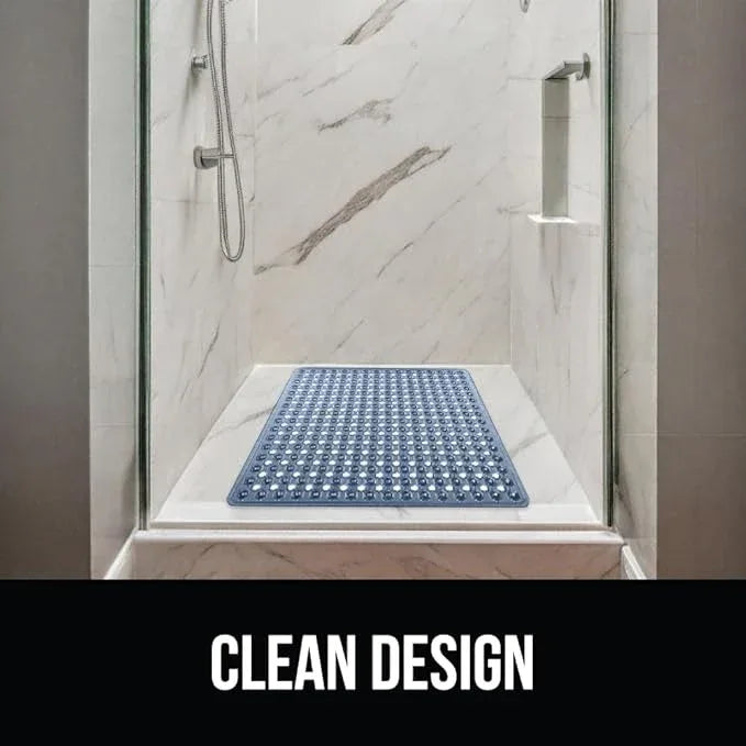 GORILLA GRIP Patented Square Shower Stall Mat, Small Bathtub Floor Mats for Stand Up Showers, Suction Cups and Drainage Holes, Machine Wash, Soft on Feet, Bathroom Accessories 21x21 Inch, Navy Blue - ModernBath