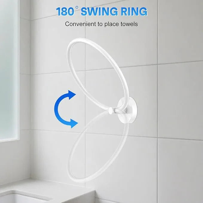 Hand Towel Holder Screw-in Stainless Steel Towel Ring for Bathroom Wall White Towel Hanger Round Towel Racks for Bathroom Decor and Accessories, 2 Packs - ModernBath