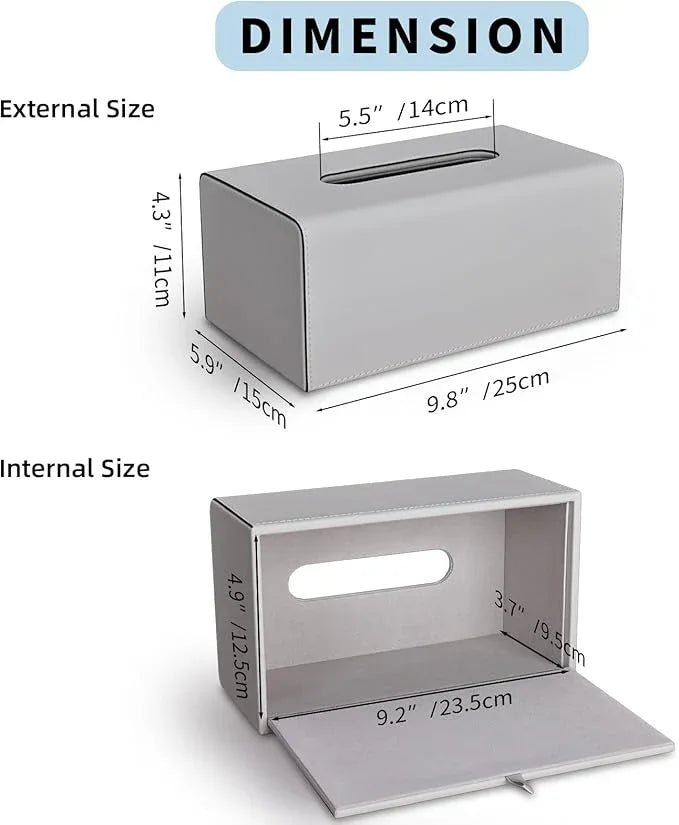 KINGFOM Tissue Box Cover, PU Leather Rectangular Tissue Box Holder with Magnetic Bottom Cover for Facial Tissues/Napkins, Office & Living Room Decor Box (Gray) - ModernBath
