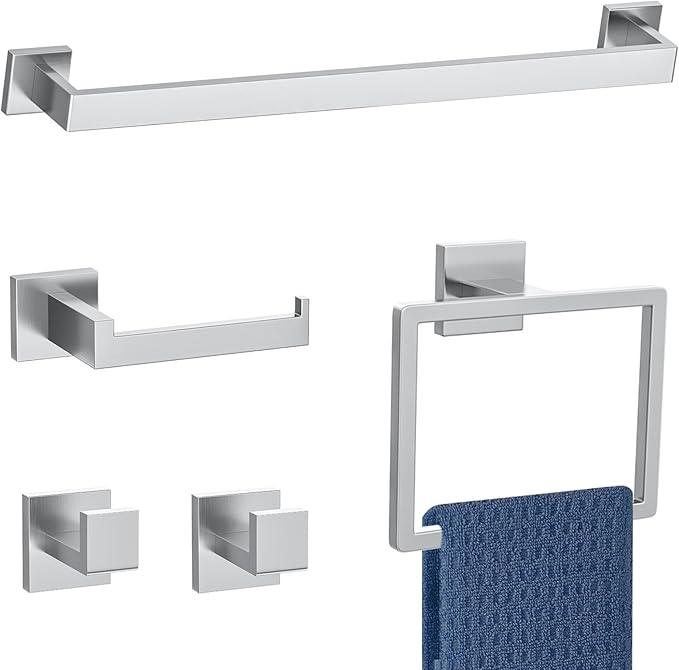 5 Pieces Towel Bar Set Brushed Nickel Bathroom Hardware Accessories Set SUS304 Stainless Steel Towel Holder Set for Bathroom 23.6 Inch Towel Bar,Towel Rack Wall Mounted - ModernBath