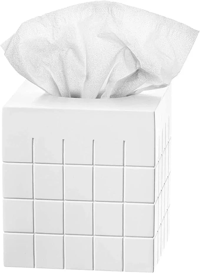 Creative Scents Polar White Tissue Box Cover Square – Decorative Tissue Holder for Bathroom, Tissue Box Holder with Wide Opening - White Bathroom Accessories - ModernBath