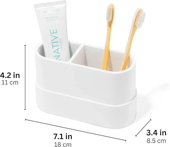 Yew Design Matte White Large Toothbrush and Toothpaste Holder and Cup for Bathroom Vanity and Countertop, Round Organizer for Electric Toothbrushes, Floss, Razors, Cotton, and Mouthwash - ModernBath