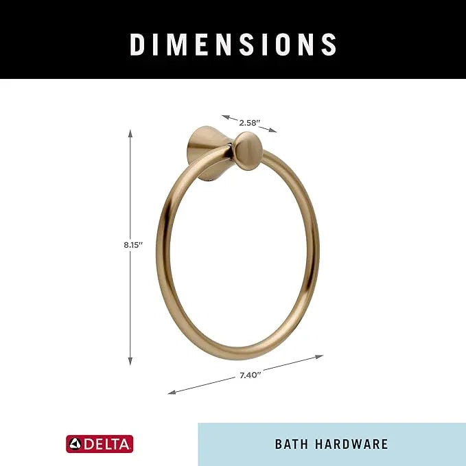 Delta Lahara (1-Pack) Hand Towel Holder Champagne Bronze Towel Racks for Bathroom Wall Round Towel Ring Holder for Bath Towel Hanger for Kitchen, Bathroom Accessories 73846-CZ - ModernBath