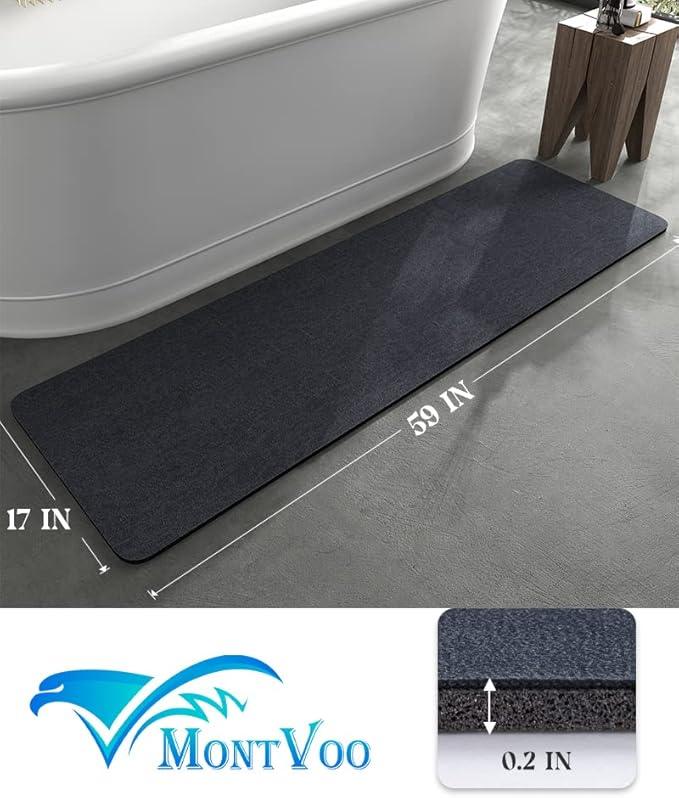 MontVoo -Bath Mat Rug-Rubber Backing Non Slip Quick Dry Absorbent Thin Bathroom Rugs Fit Under Door-Faux Suede Surface Bathroom Floor Mats-Shower Rug for in Front of Bathtub Shower Navy 17"x59" - ModernBath