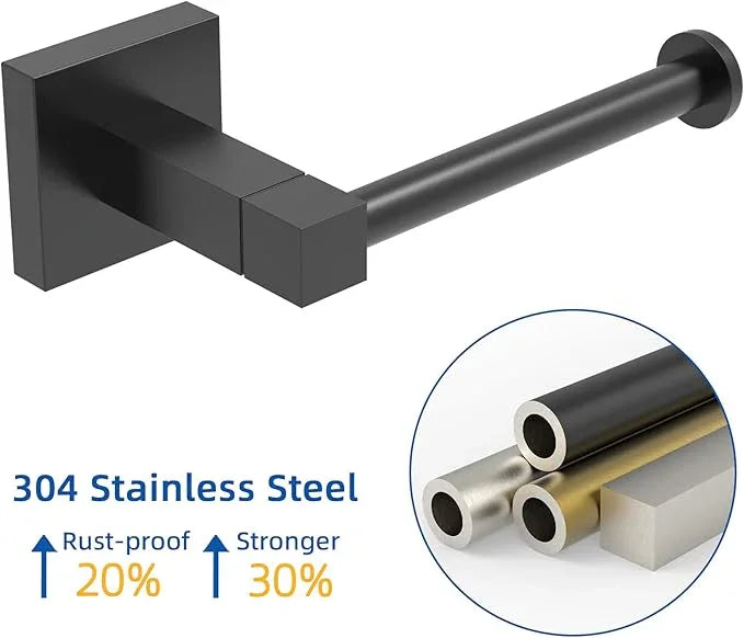 RUACQ Toilet Paper Holder Wall Mount,Square Base Tissue Roll Holder for Bathroom,Toilet Roll Holder Stainless Steel(Matte Black) - ModernBath