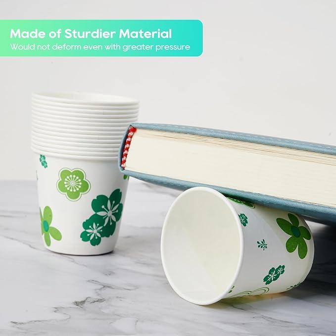 [600 Pack] Paper Cups, 3oz Disposable Bathroom Cups, Mouthwash Cups, Cold Disposable Drinking Cup for Party, Picnic, BBQ, Travel, and Event, Green Floral - ModernBath