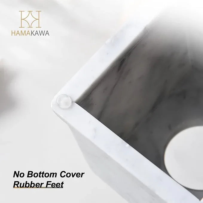HAMAKAWA Natural Marble Tissue Box Cover, Carrara White Tissue Organizer 6 X 6 X 5.7 Inch, Heavy Stone Decorative Box, Square Tissue Box Holder for Home Decor, Kitchen, Bathroom, Bedroom - ModernBath