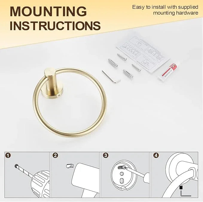 BGL 2-Pack Brushed Gold Towel Rings for Bathroom, 304 Stainless Steel Wall Mount Towel Holder Set, Rustproof Bath & Kitchen Accessories with Modern Matte Finish - ModernBath