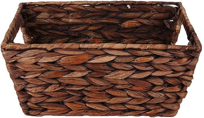 Small Storage Basket, Natural Woven Water Hyacinth Rectangular Organizer Bins with Both-side Handles for Farmhouse, Bathroom, Bedroom. - ModernBath