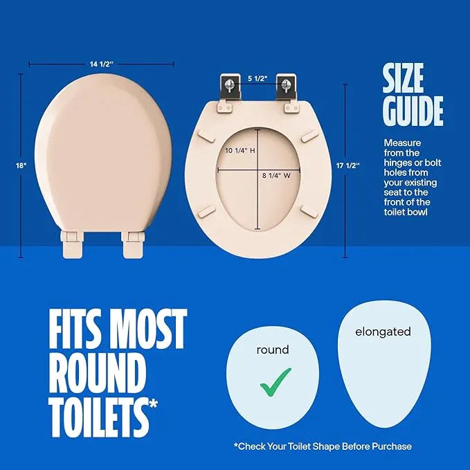 HIGHCRAFT Premium Round Toilet Seat with Slow-Close Design, Adjustable Hinges & Quick Removal Mechanism - Molded Wood Toilet Seat - Fits Standard Round Toilets - Toilet Seat in Bone/Beige - ModernBath