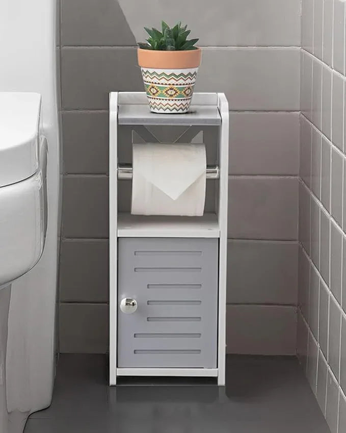 AOJEZOR Toilet Paper Holder Stand: PVC Bathroom Cabinet Storage for Apartment Dwellers - Bathroom Storage - Light Grey - ModernBath