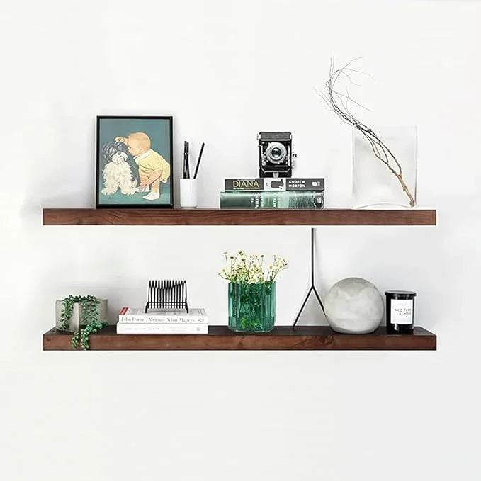 Homeforia Walnut 42 inch Floating Shelves, High End Solid Real Wood 42inch Floating Shelf for Wall, Large Dark Brown 42 inches Long Floating Shelves, Heavy Duty Bracket, 42 X 6.5 X 1.75 inch, Set of 3 - ModernBath